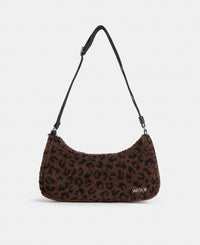 Crossbody bag in teddy fabric with leopard print in brown and black tones - Wouf