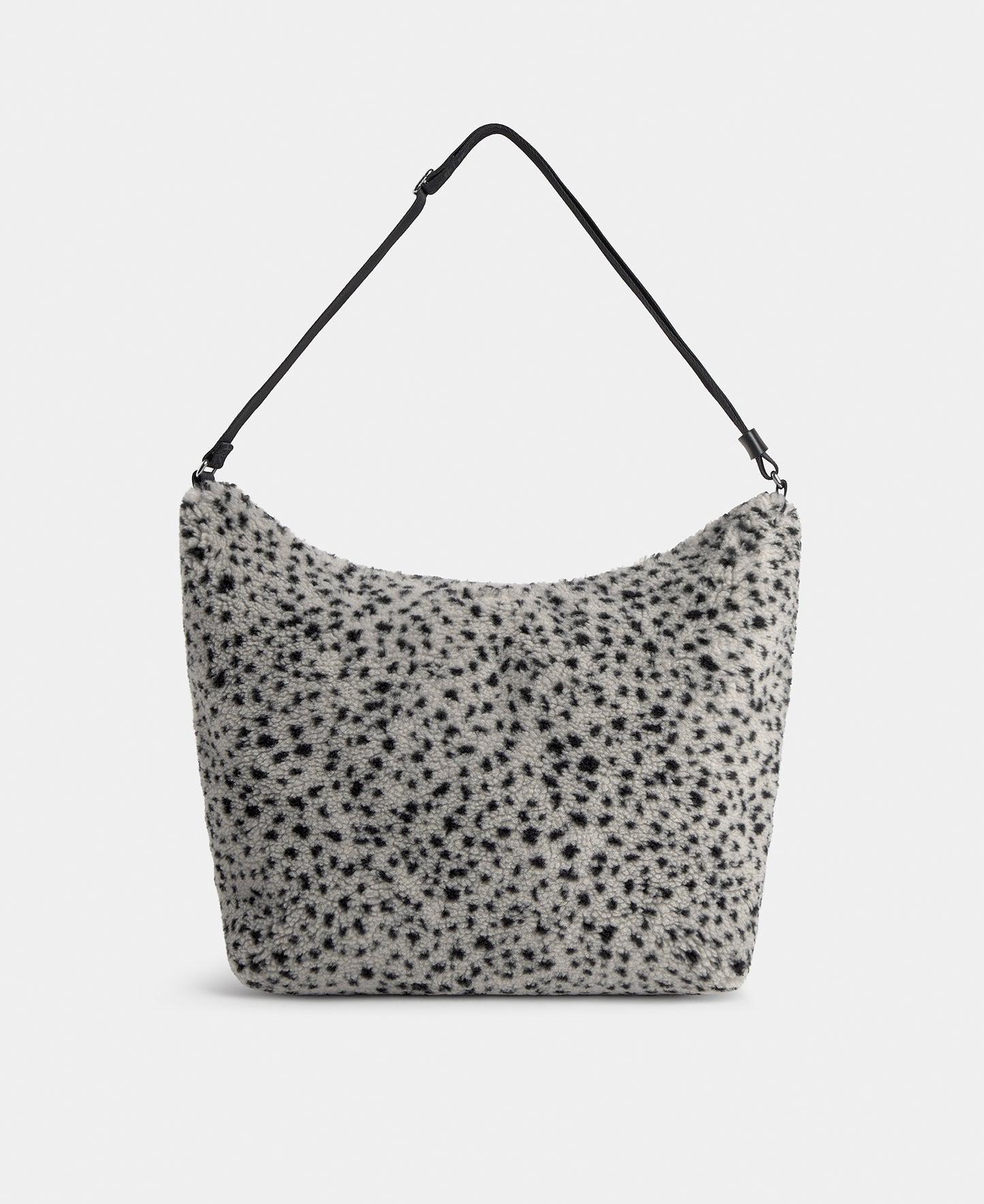 Hobo bag in teddy fabric with black micro print on a grey background - Wouf