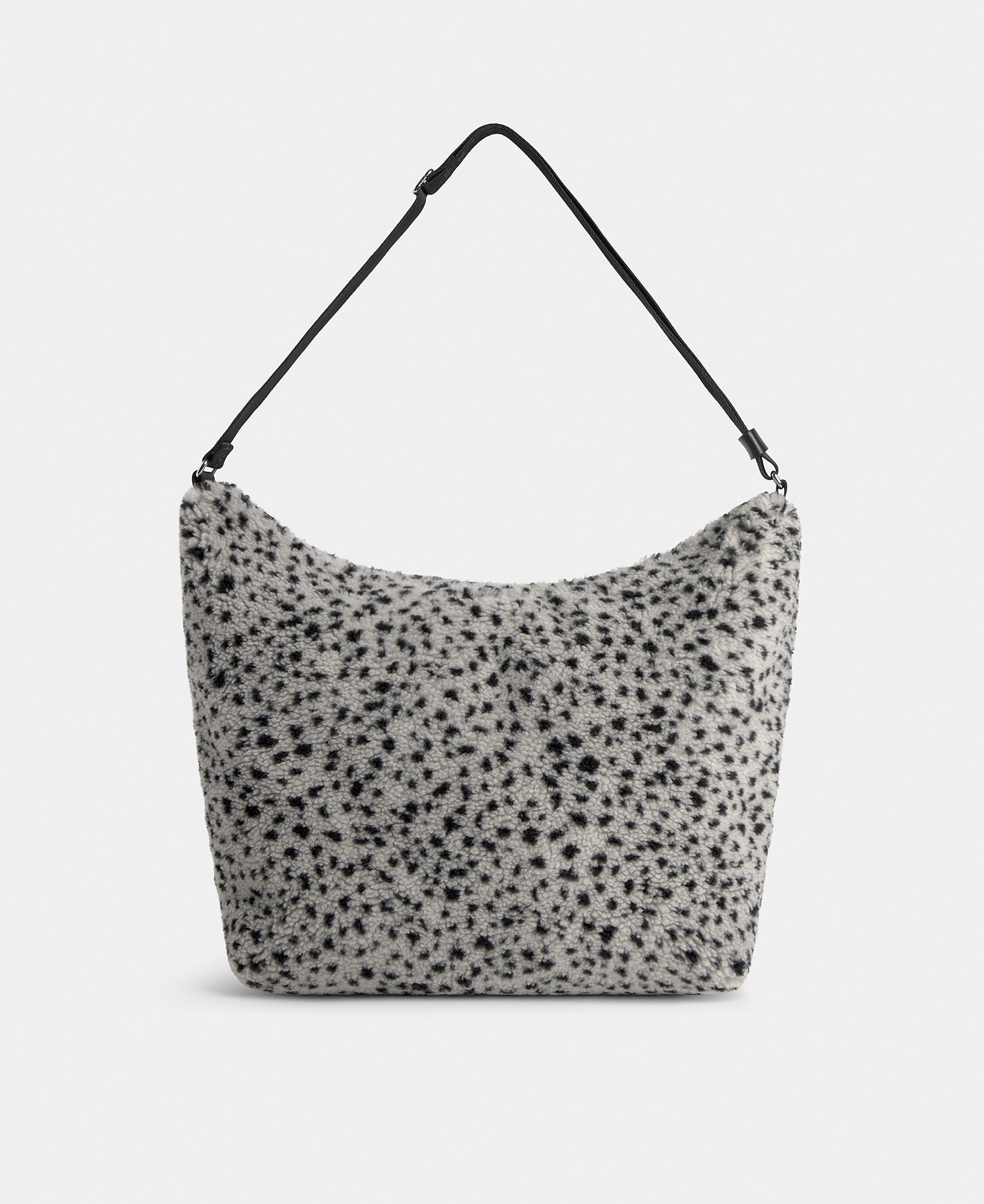 Hobo bag in teddy fabric with black micro print on a grey background - Wouf