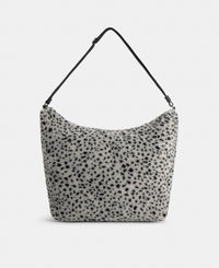 Hobo bag in teddy fabric with black micro print on a grey background - Wouf