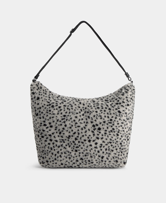 Bolso hobo de tejido teddy con micro estampado negro sobre fondo gris - Wouf