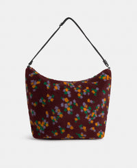 Hobo bag in teddy fabric with multicolour floral print on a burgundy background - Wouf