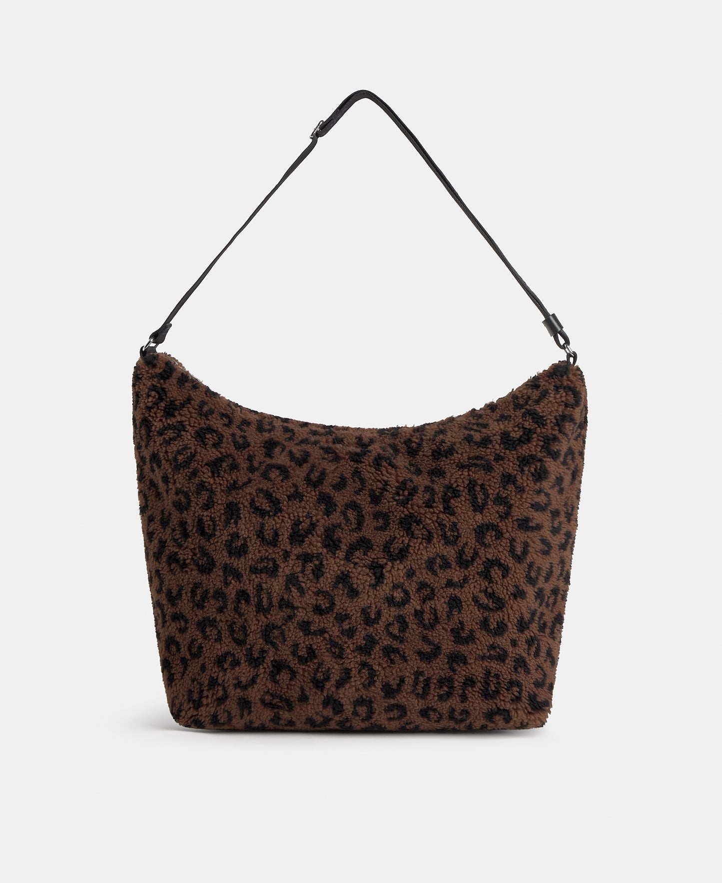 Hobo bag in teddy fabric with leopard print in brown and black tones - Wouf