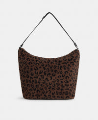 Hobo bag in teddy fabric with leopard print in brown and black tones - Wouf