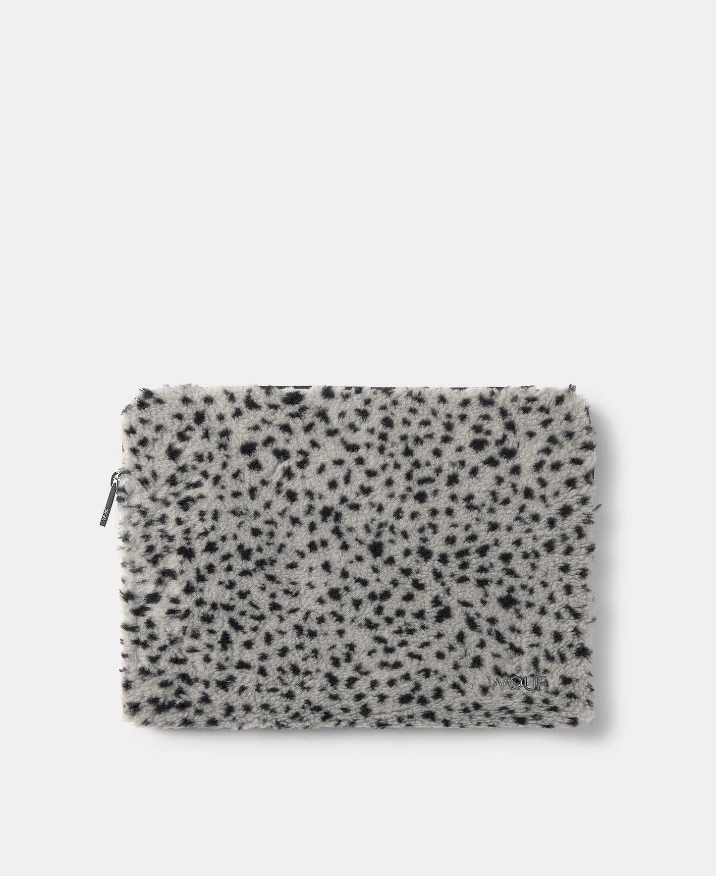 Funda para portátil 13-14 de tejido teddy con micro estampado negro sobre fondo gris - Wouf