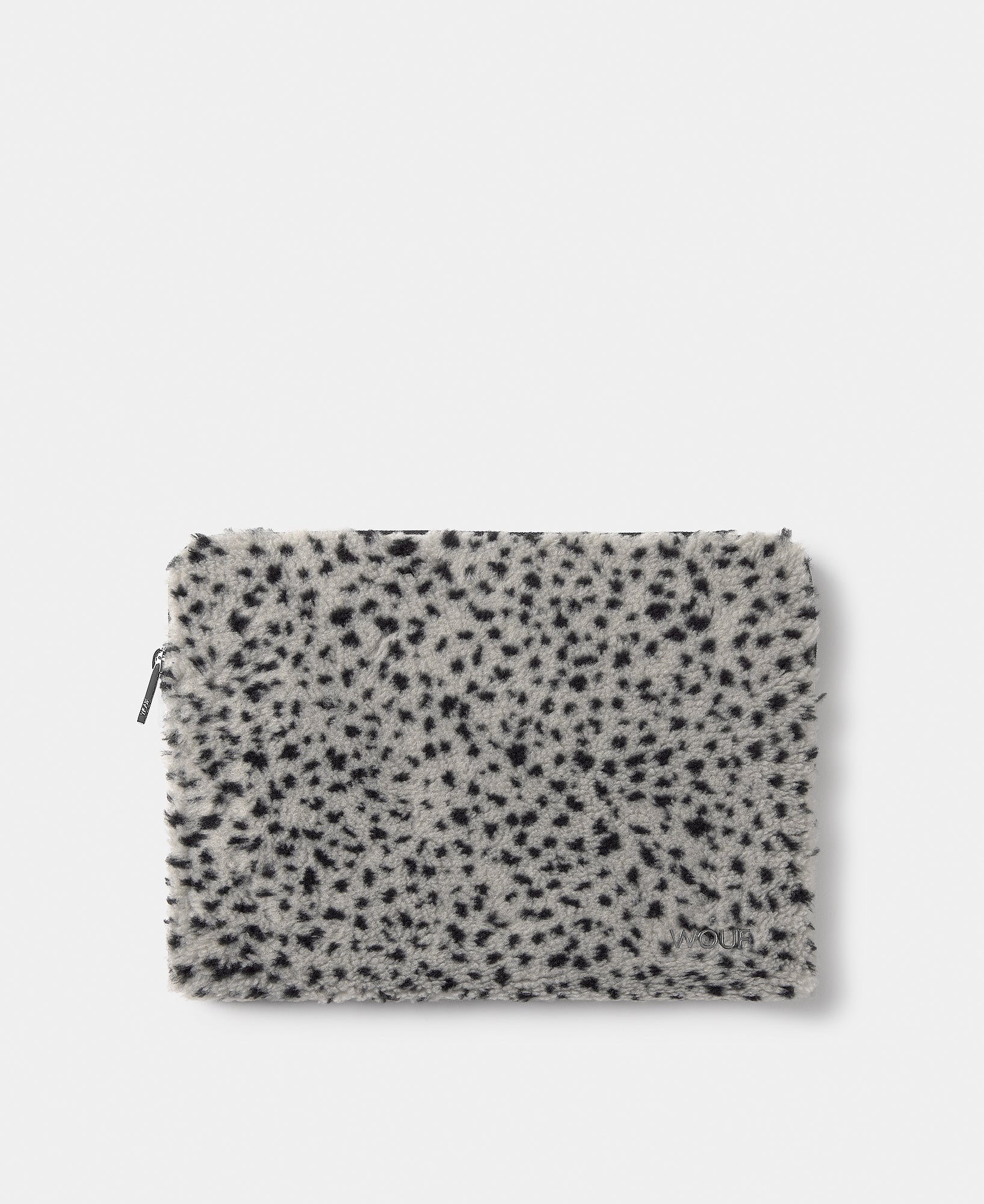 Funda para portátil 13-14 de tejido teddy con micro estampado negro sobre fondo gris - Wouf