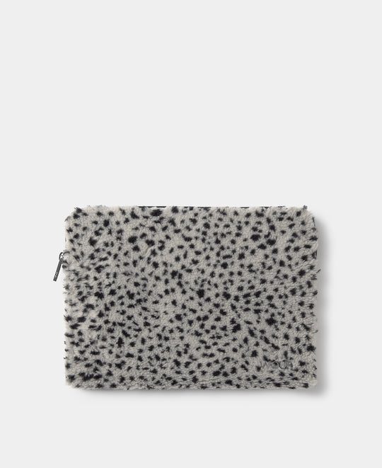 Funda para portátil 13-14 de tejido teddy con micro estampado negro sobre fondo gris - Wouf