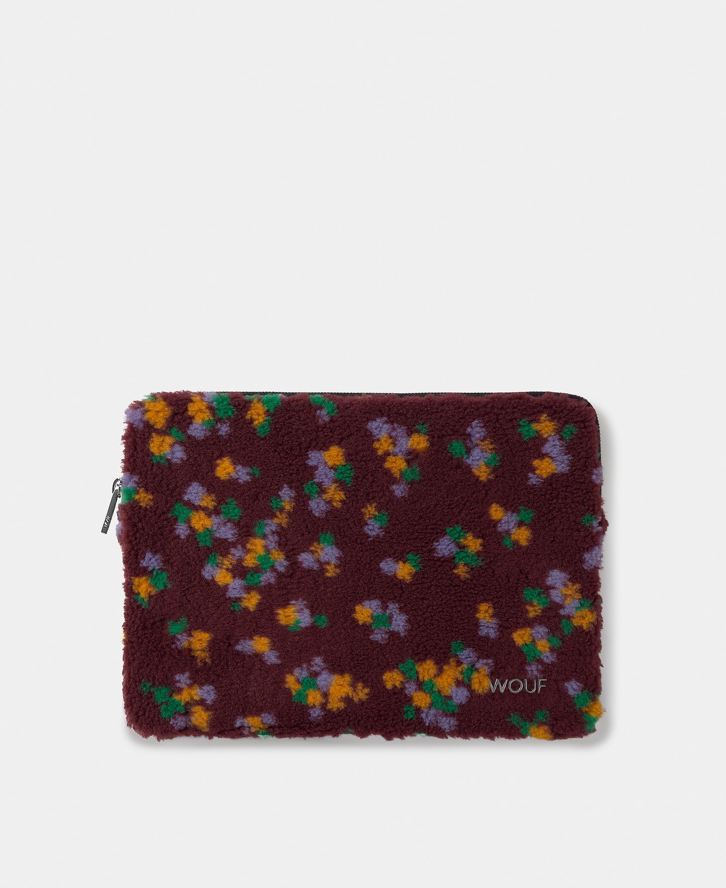 Funda para portátil 13-14 de tejido teddy con estampado floral multicolor sobre fondo burdeos - Wouf