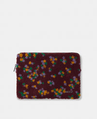 Funda para portátil 13-14 de tejido teddy con estampado floral multicolor sobre fondo burdeos - Wouf