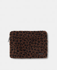 Funda para portátil 13-14 de tejido teddy con estampado de leopardo en tonos marrones y negros - Wouf
