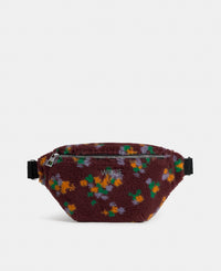Waistbag in teddy fabric with multicolour floral print on a burgundy background - Wouf