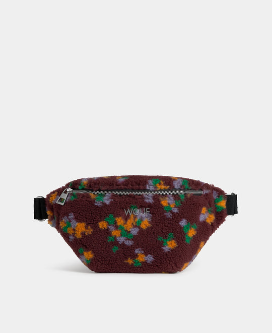 Banane en tissu teddy à imprimé floral multicolore sur fond bordeaux - Wouf