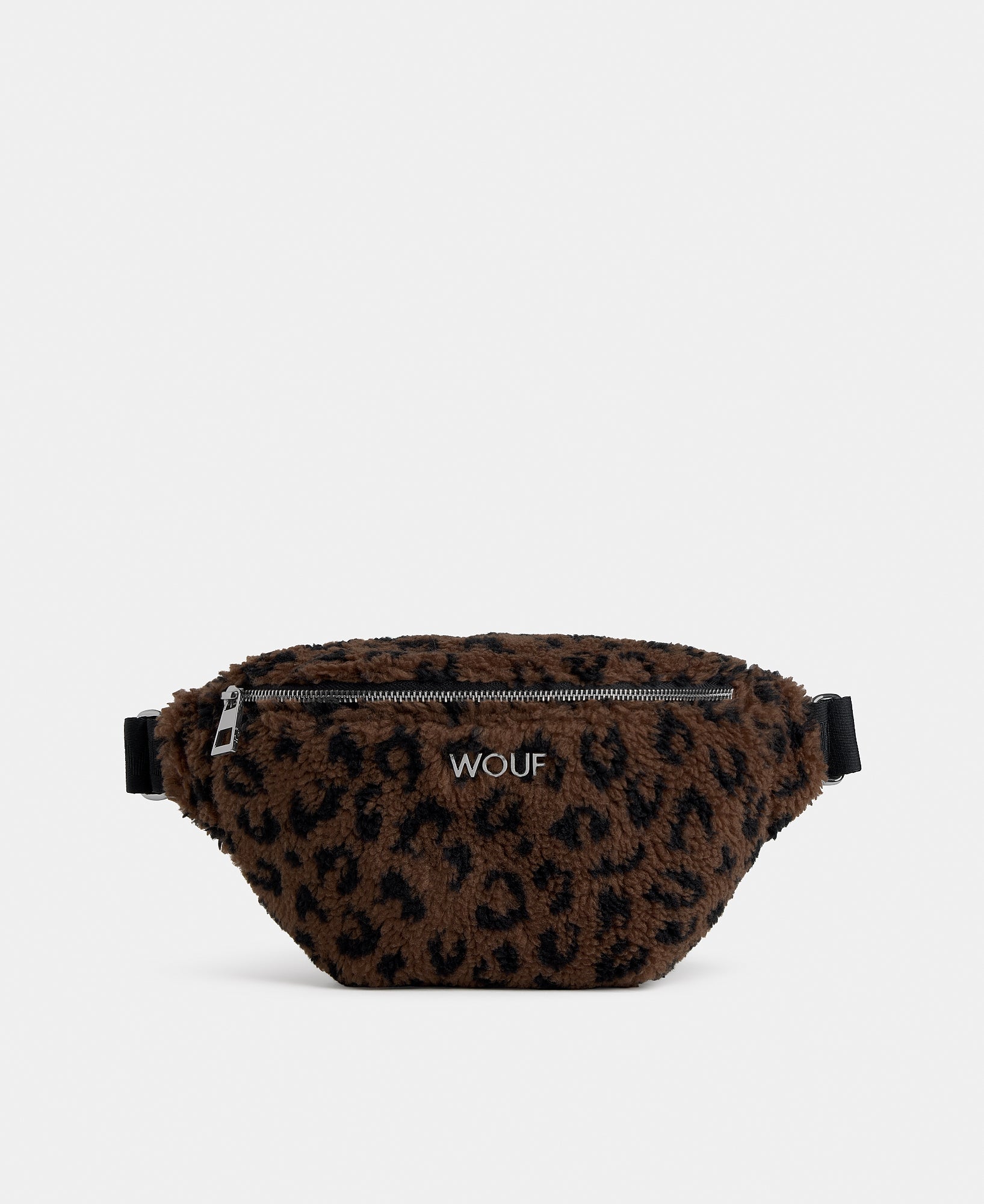 Riñonera de tejido teddy con estampado de leopardo en tonos marrones y negros - Wouf