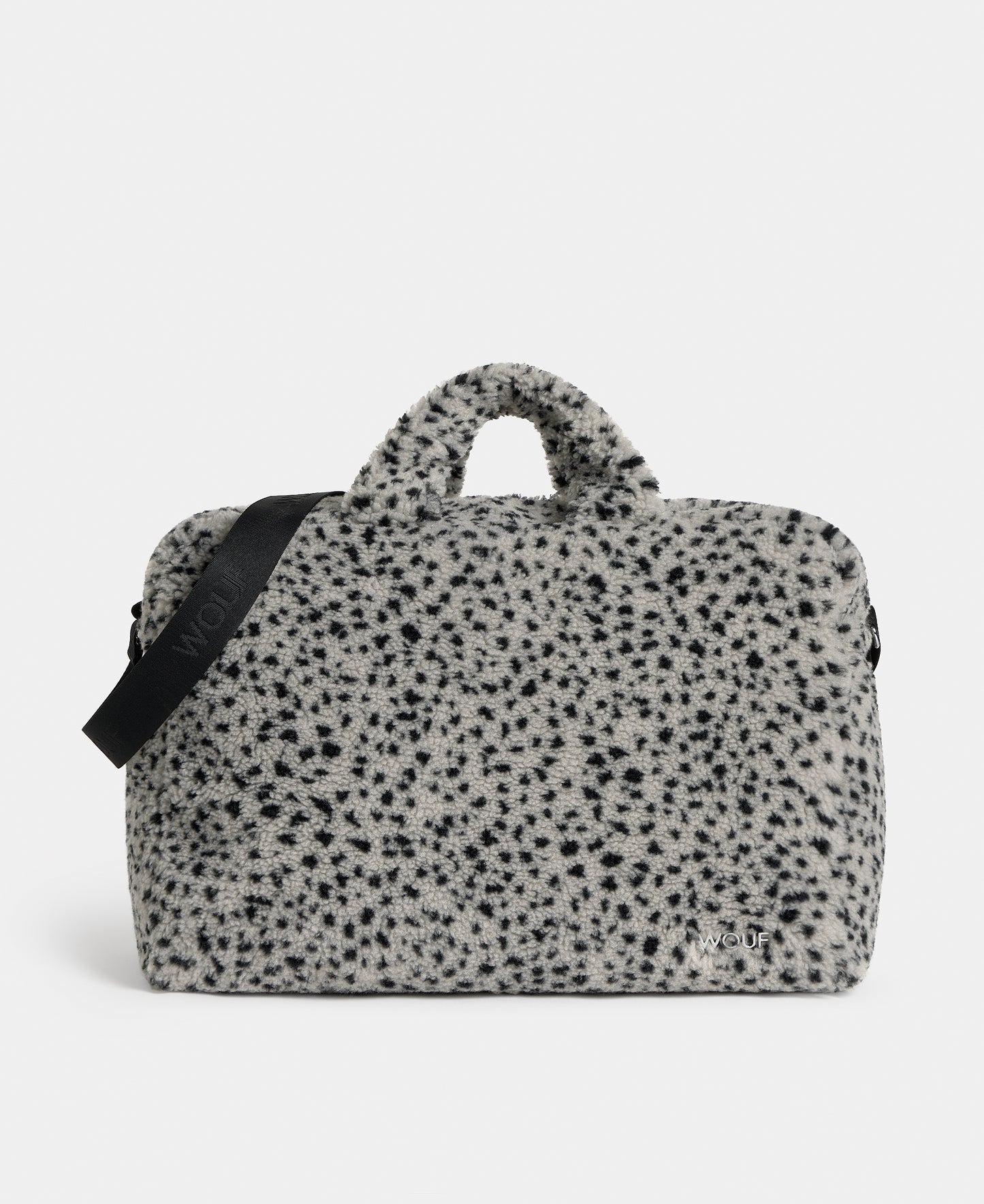 Weekend bag in teddy fabric with black micro print on a grey background - Wouf