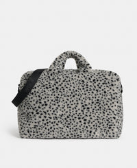 Weekend bag in teddy fabric with black micro print on a grey background - Wouf