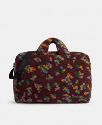 Weekend bag in teddy fabric with multicolour floral print on a burgundy background - Wouf