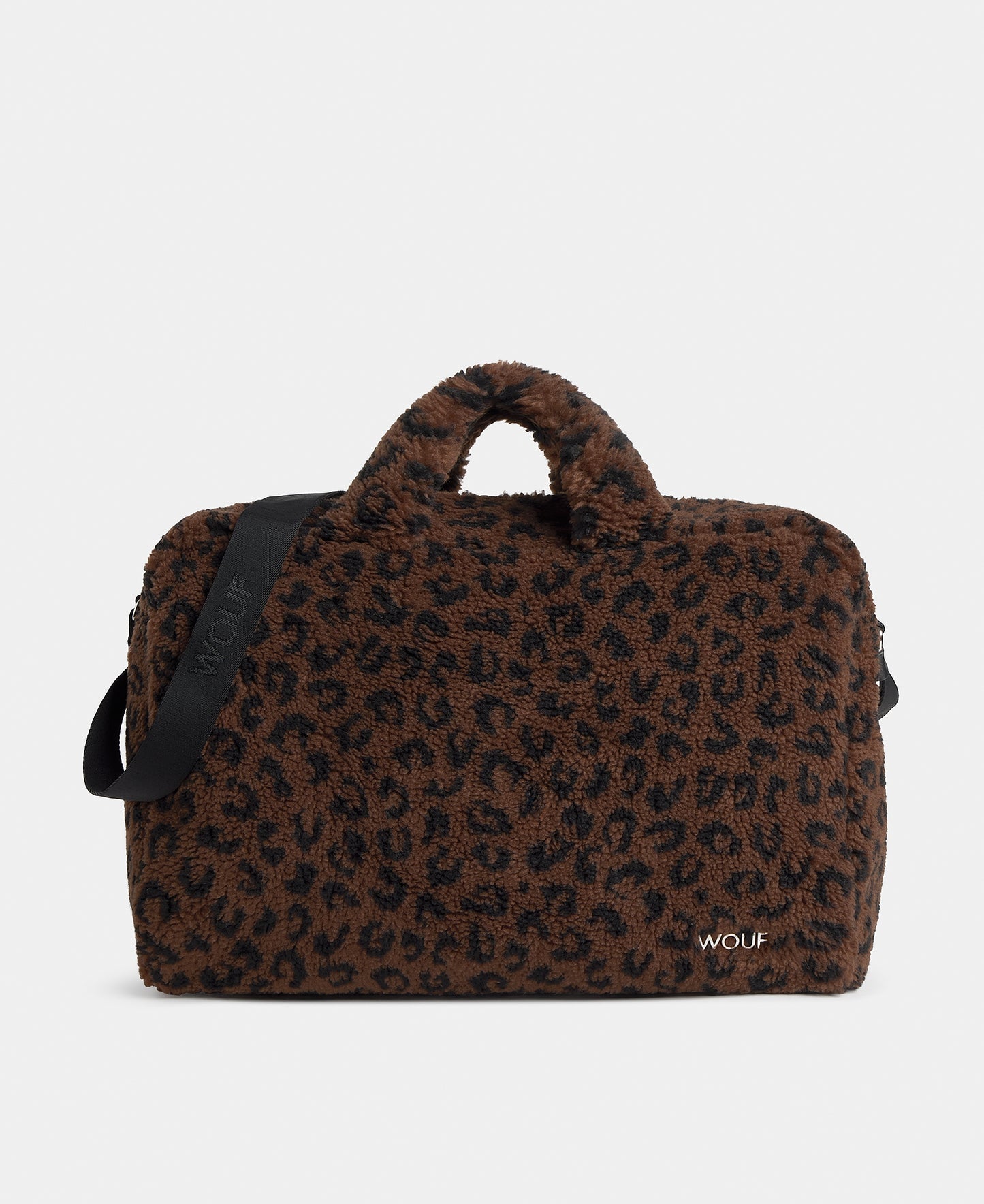 Weekend bag in teddy fabric with leopard print in brown and black tones - Wouf