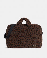 Weekend bag in teddy fabric with leopard print in brown and black tones - Wouf